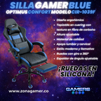 Silla Gamer CIR-1039F Blue con reposapiés y ruedas en silicona