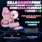 Silla Gamer Optimus Confort Armor RGB Pink con masajeador lumbar y parlante bluetooth