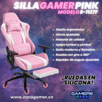Silla gamer E-1127F Pink + reposapiés y ruedas en silicona