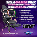 Silla Gamer ONE -1127F + masajeador lumbar con reposapiés incluido y ruedas en silicona