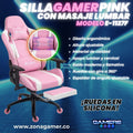 Silla Gamer E-1127F Pink + masajeador lumbar con reposapiés incluido y ruedas en silicona