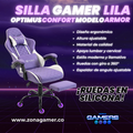 Silla Gamer ARMOR-1039F Lilac con reposapiés y ruedas en silicona