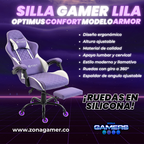 Silla Gamer ARMOR-1039F Lilac con reposapiés y ruedas en silicona