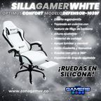 Silla Gamer Defensor-1039F White con reposapiés y ruedas en silicona