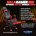 Silla Gamer ARMOR-1127F Red con reposapiés y ruedas en silicona