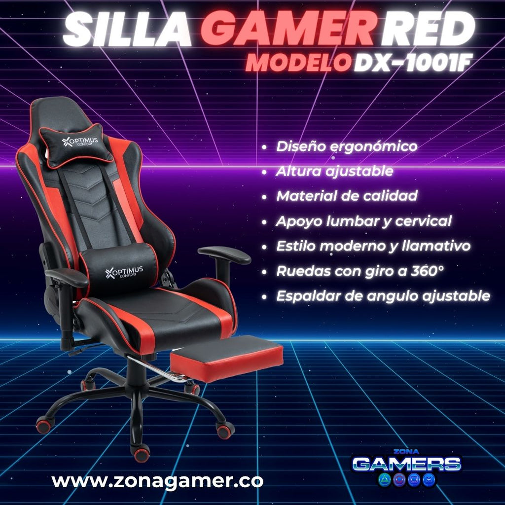 Silla Gamer DX-1001F Red con reposapiés