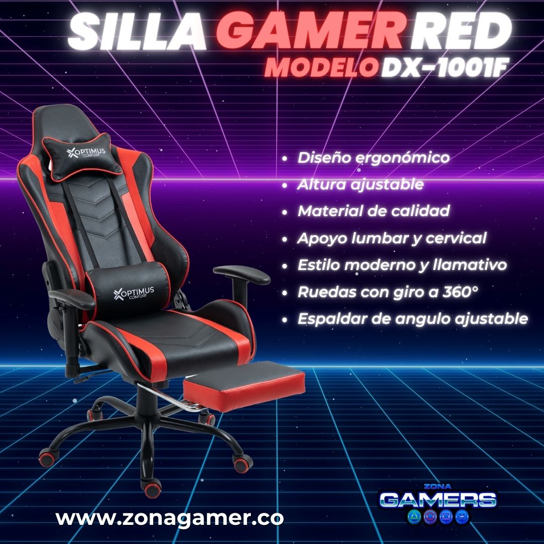 Silla Gamer DX-1001F Red con reposapiés