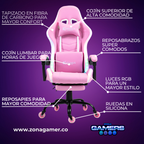 Silla gamer DX-1039F Pink con luces RGB + reposapiés y ruedas en silicona