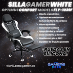Silla Gamer Fly-1039F White con reposapiés y ruedas en silicona