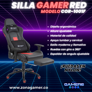 Silla Gamer COR-1001F Red con reposapiés