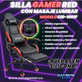 Silla Gamer CIR-1001F Red + masajeador lumbar con reposapiés y ruedas en silicona