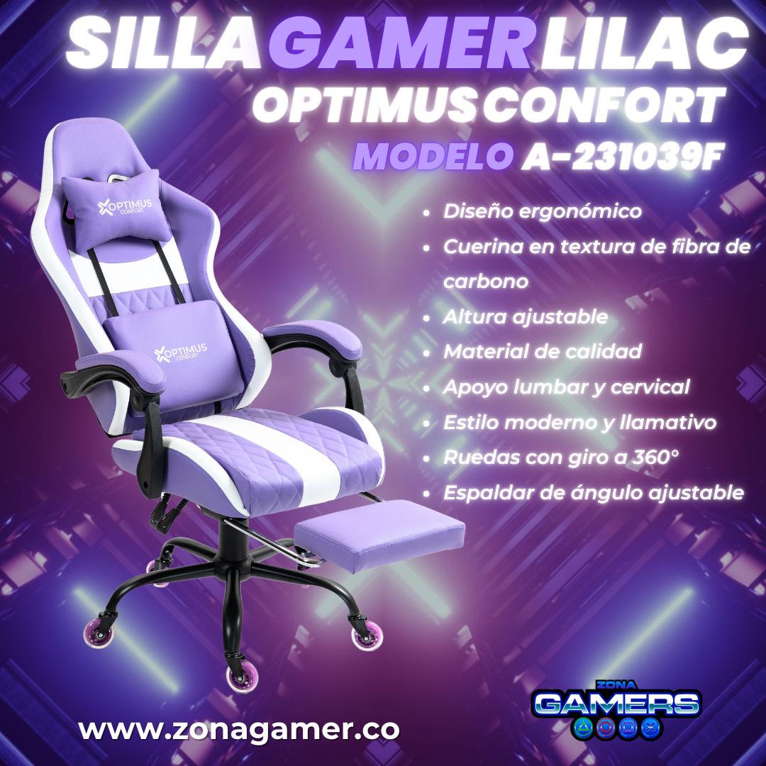 Silla Gamer A231039F Lilac con reposapiés y ruedas en silicona