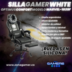 Silla Gamer Marvel-1039F Black con reposapiés y ruedas en silicona.