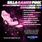 Silla gamer ARMOR-1039F Pink con luces RGB + reposapiés y ruedas en silicona