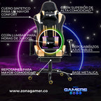 Silla Gamer A231001F Black Gold con masajeador lumbar y reposapies incluido