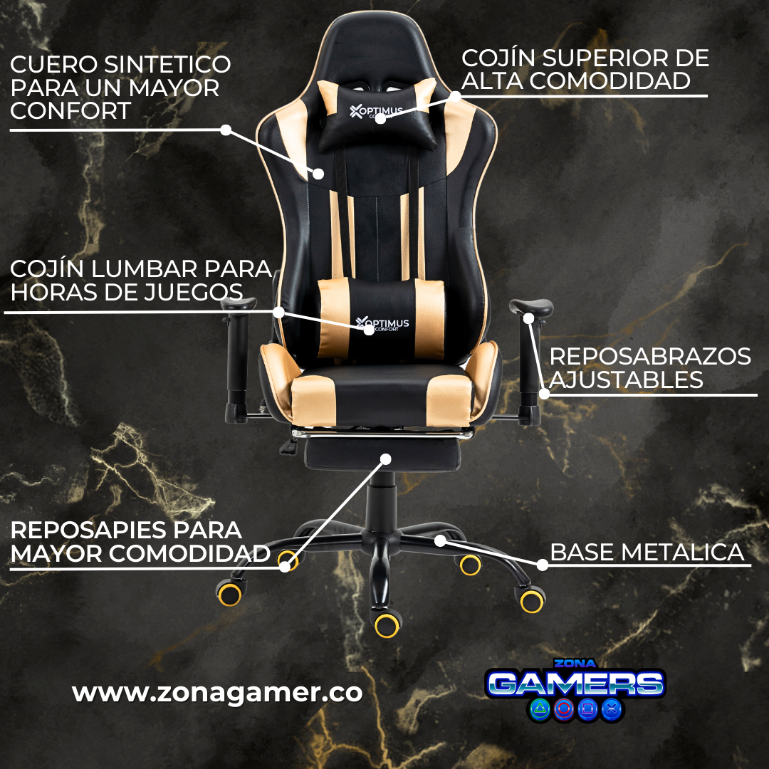 Silla Gamer A231001F Black Gold con reposapies