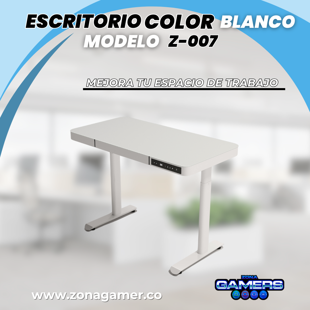 Escritorio Z-007 color blanco con motor eléctrico y vidrio templado