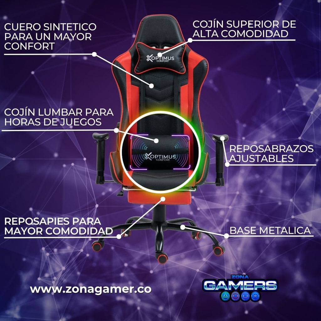 Silla Gamer DX-1001F Red con masajeador lumbar y reposapiés incluido