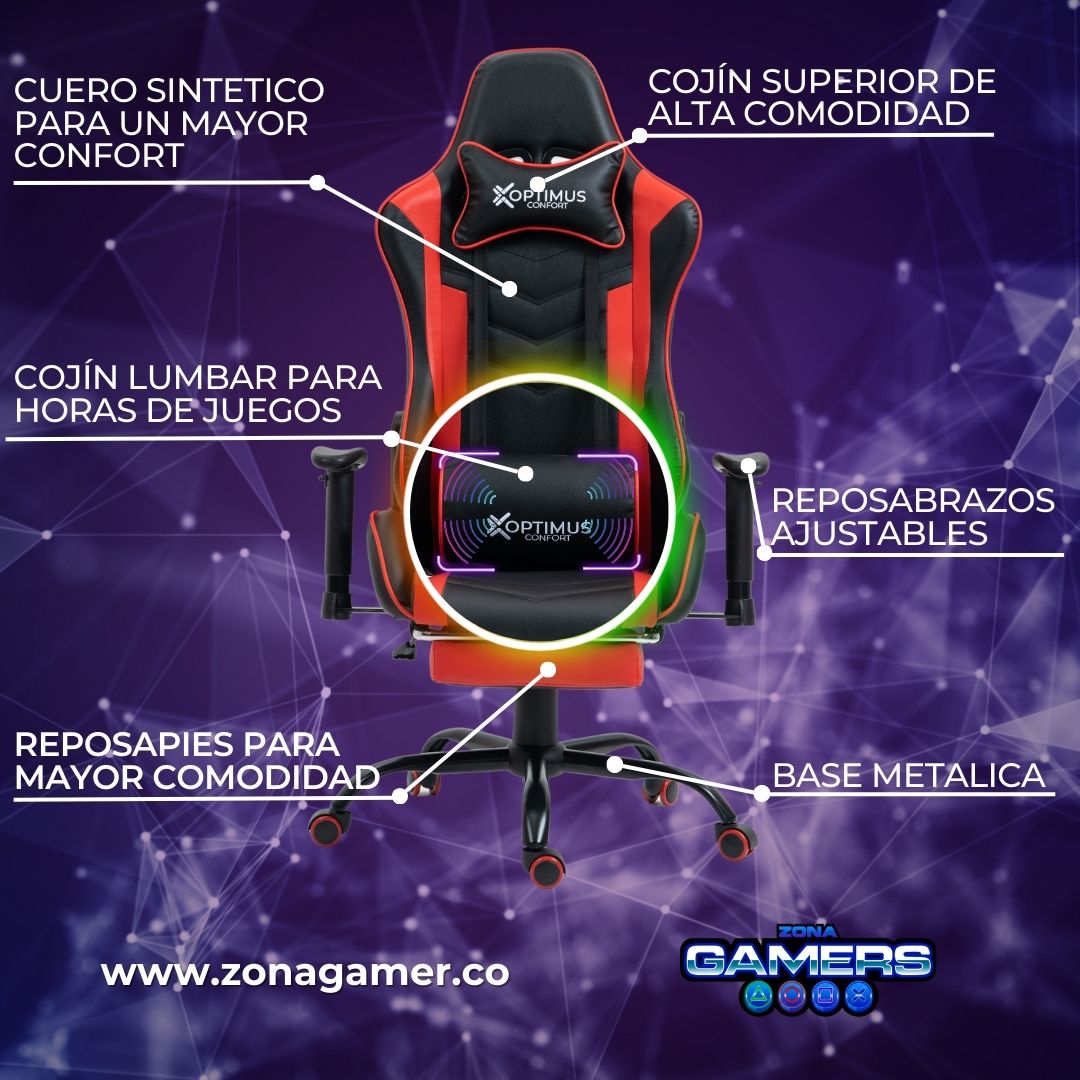 Silla Gamer DX-1001F Red con masajeador lumbar y reposapiés incluido