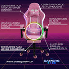 Silla Gamer Armor RGB Pink + masajeador lumbar con reposapiés incluido y ruedas en silicona