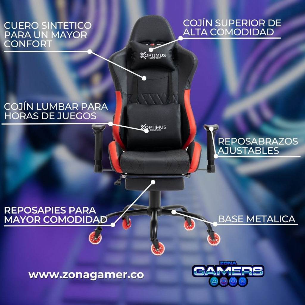 Silla Gamer CIR-1001F Red con reposapiés y ruedas en silicona