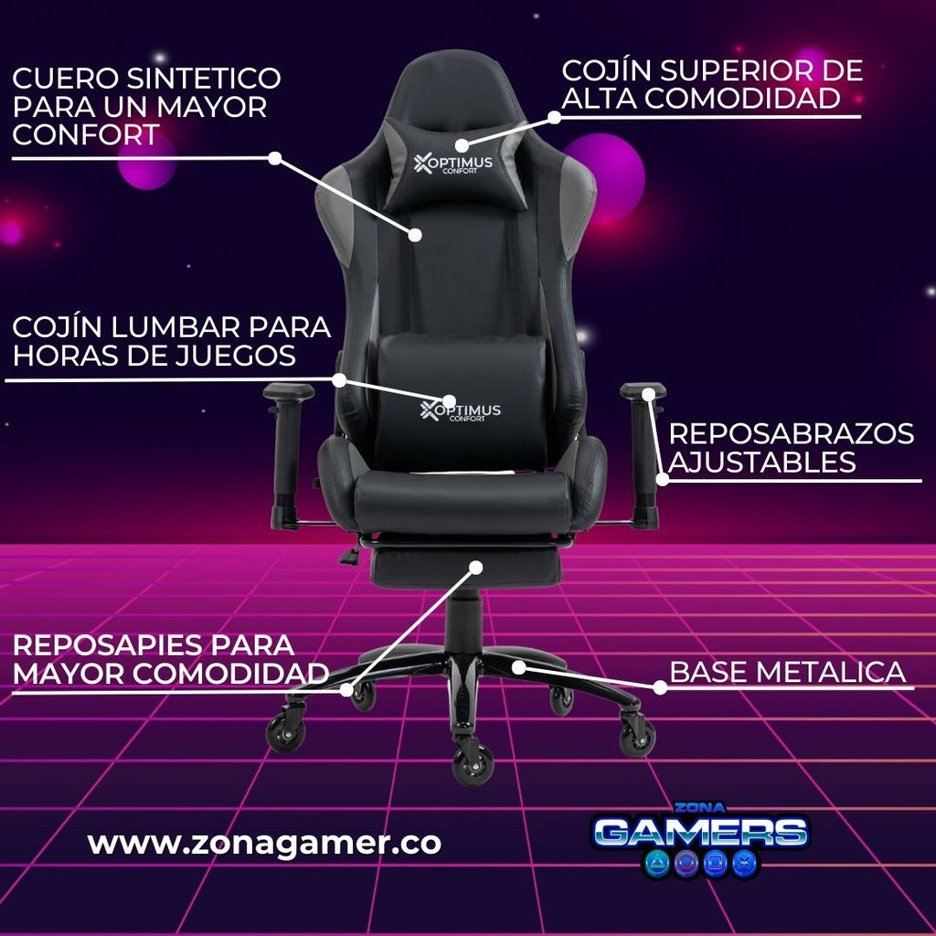 Silla gamer EAR-1127F Gray  + reposapies y ruedas en silicona