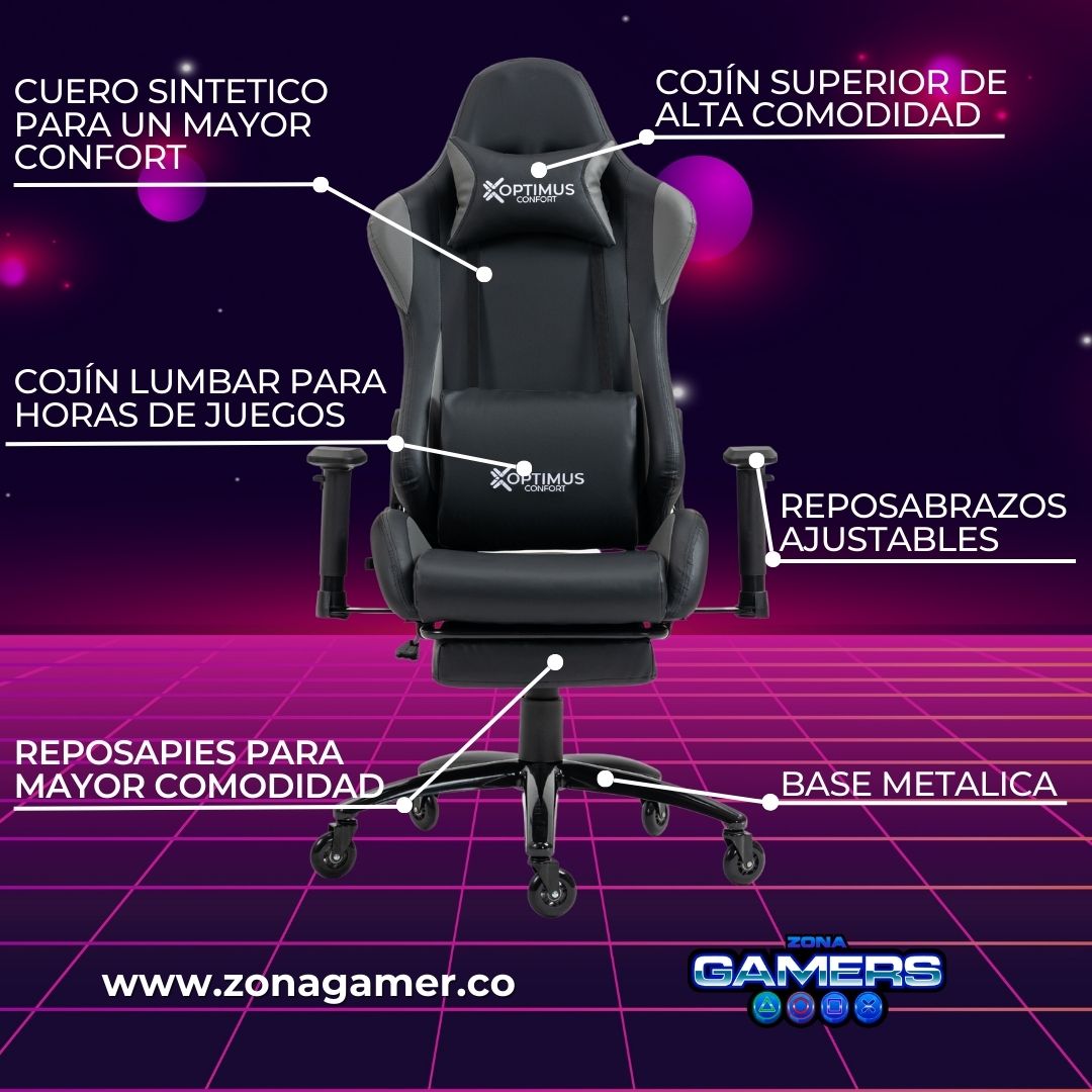 Silla gamer EAR-1127F Gray  + reposapies y ruedas en silicona
