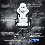 Silla Gamer DOWLINE-1039F White con reposapiés y ruedas en silicona