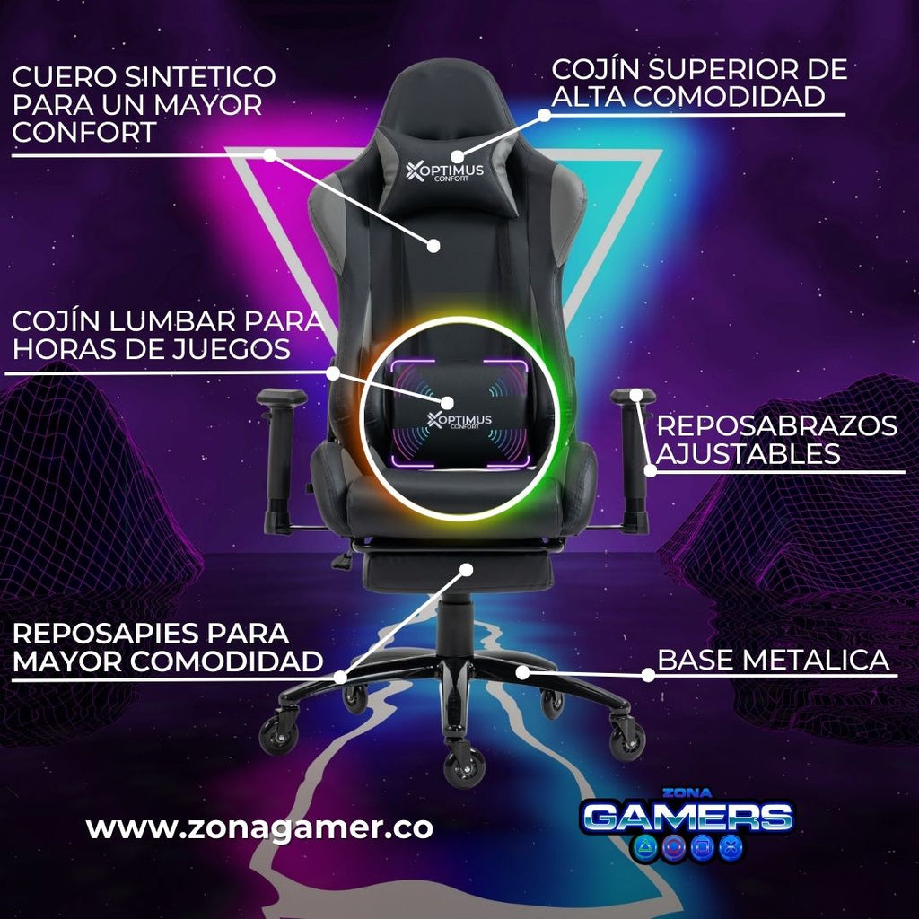Silla Gamer EAR-1127F + masajeador lumbar con reposapiés incluido y ruedas en silicona