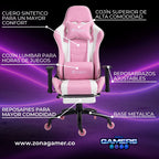 Silla gamer E-1127F Pink + reposapiés y ruedas en silicona