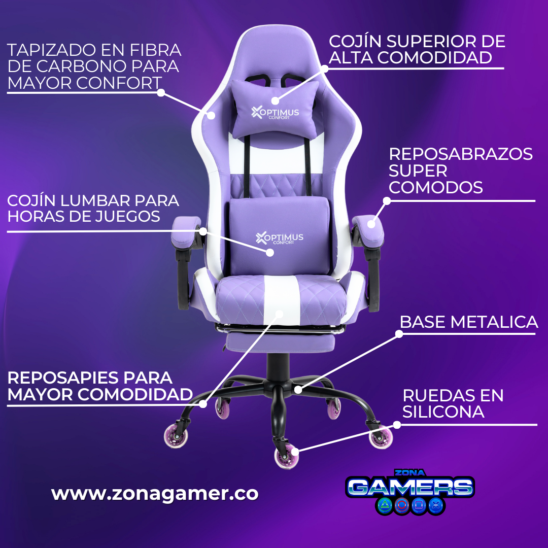 Silla Gamer A231039F Lilac con reposapiés y ruedas en silicona