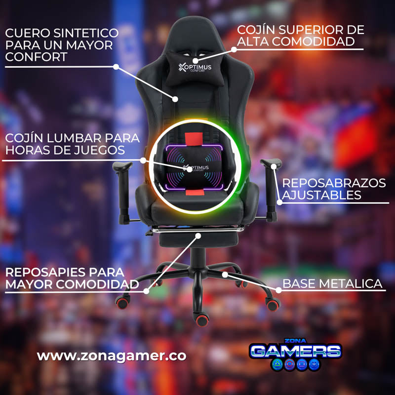 Silla Gamer COR-1001F Red con masajeador lumbar y reposapiés incluido
