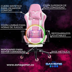 Silla Gamer E-1127F Pink + masajeador lumbar con reposapiés incluido y ruedas en silicona