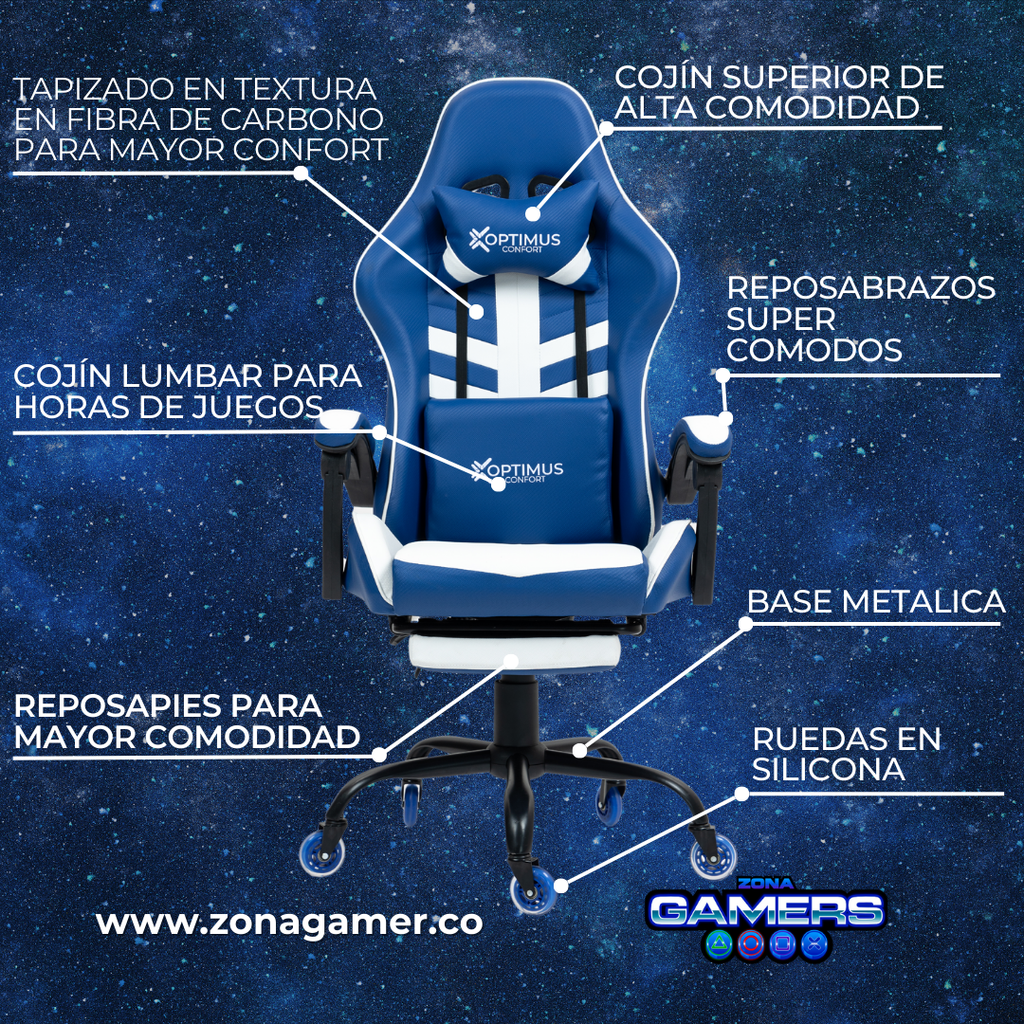 Silla Gamer Devil-1039F Blue con reposapiés y ruedas en silicona