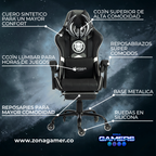 Silla Gamer Marvel-1039F Black con reposapiés y ruedas en silicona.