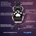 Silla Gamer Cat-1039F Black-Pink con reposapiés y ruedas en silicona
