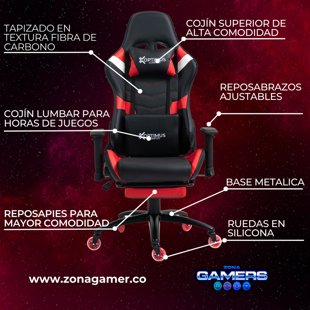 Silla Gamer DX-1127F Red con reposapiés y ruedas en silicona