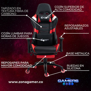 Silla Gamer DX-1127F Red con reposapiés y ruedas en silicona