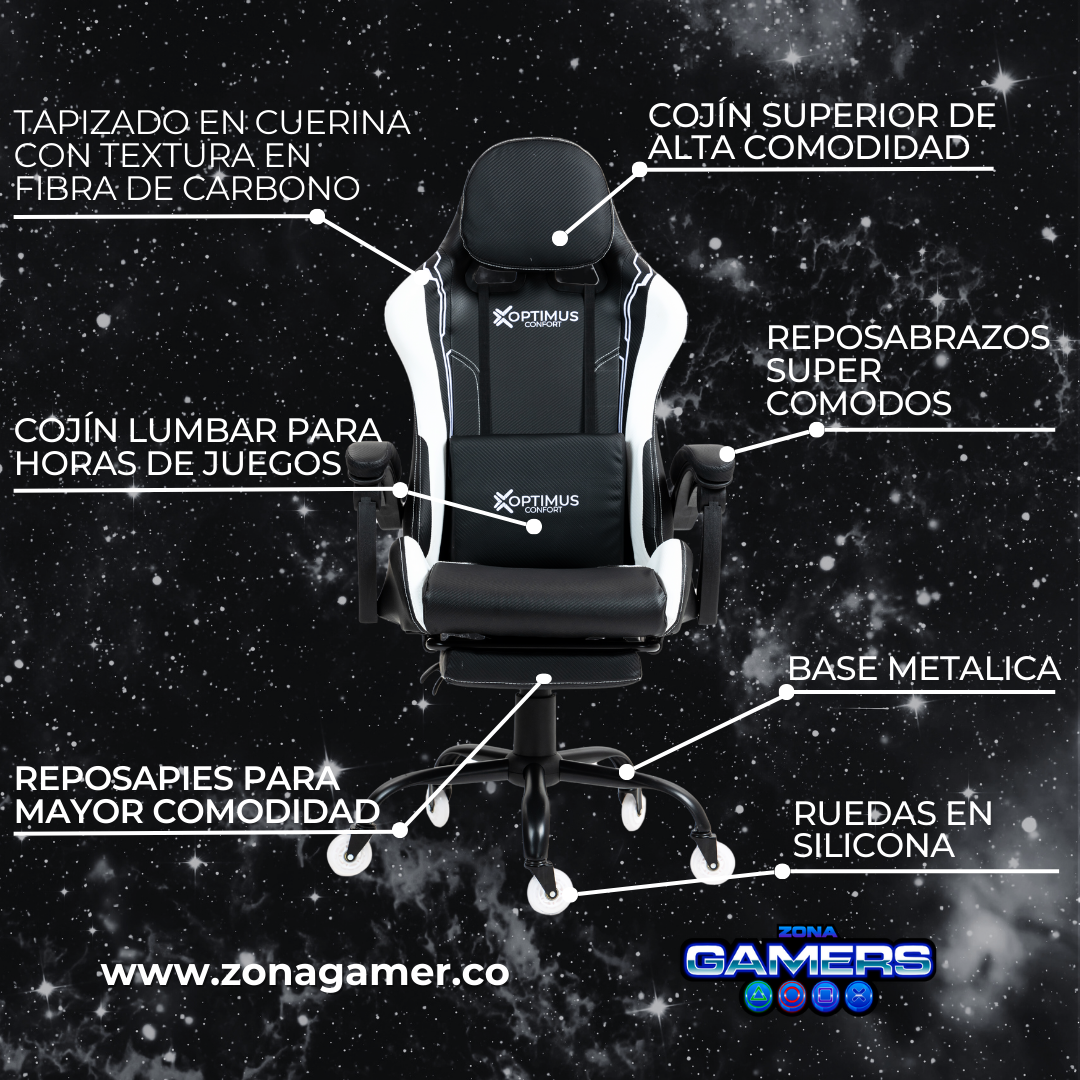 Silla Gamer Fly-1039F White con reposapiés y ruedas en silicona – ZONAGAMER