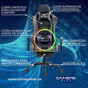 Silla Gamer GT-1001F Gray + masajeador lumbar con reposapiés incluido y ruedas en silicona