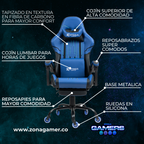 Silla Gamer DOW-1039F Blue con reposapiés y ruedas en silicona