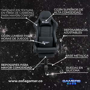 Silla Gamer DX-1127F PRO Black con reposapiés y ruedas en silicona