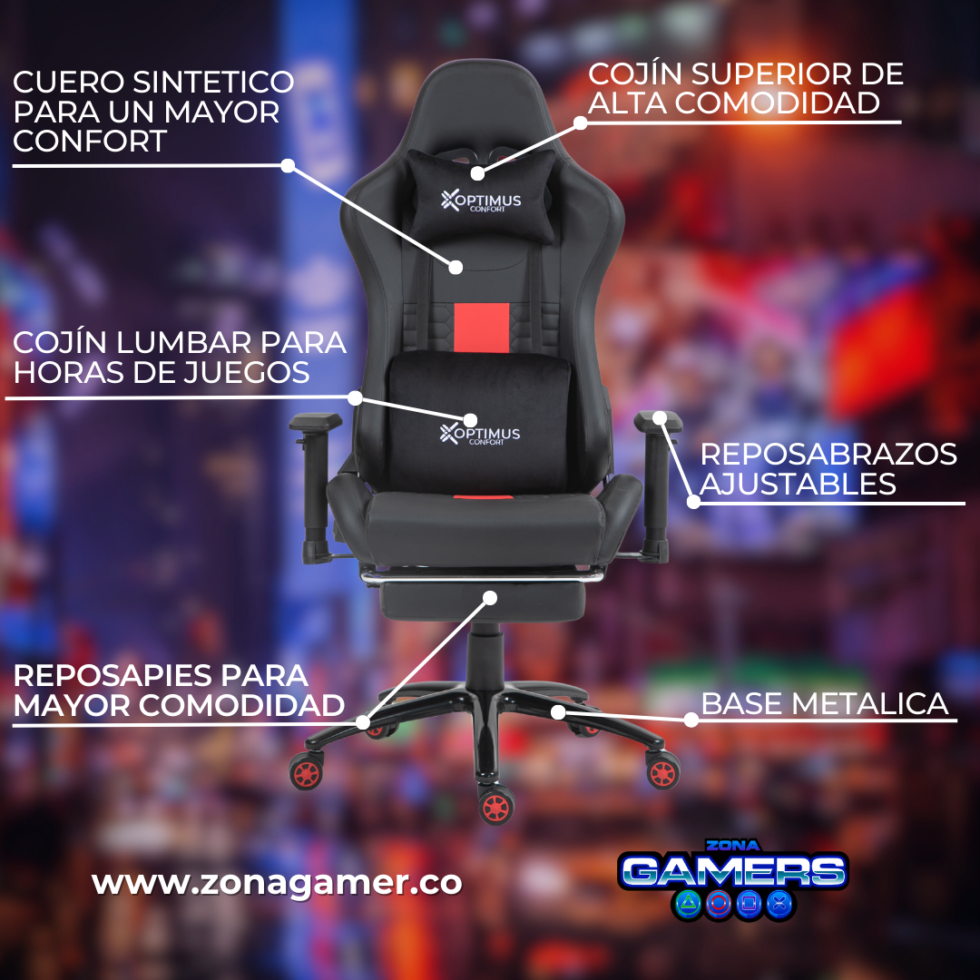 Silla Gamer COR-1001F Red con reposapiés