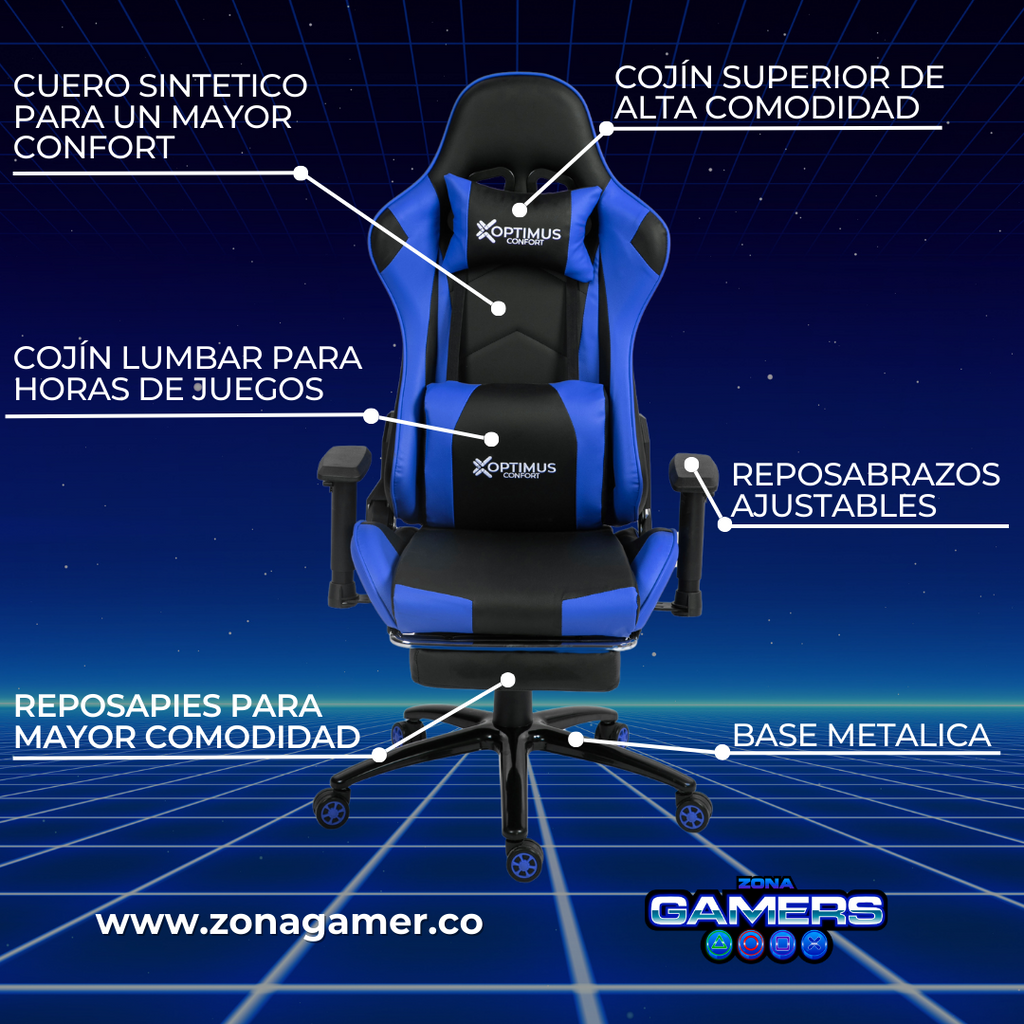 Silla gamer GT-1001F Blue + reposapiés