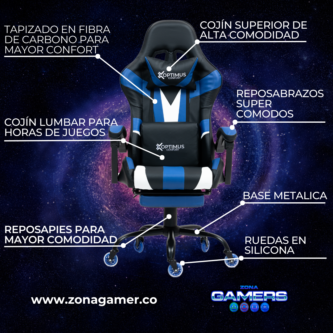 Silla Gamer V-1039F Blue con reposapiés y ruedas en silicona