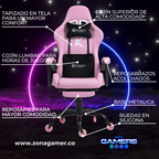 Silla Gamer CO-1039F Rosa, con tapizado en tela, reposapiés y ruedas en silicona
