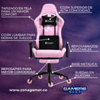 Silla Gamer CO-1102F Pink, tapizada en tela con reposapiés y ruedas en silicona