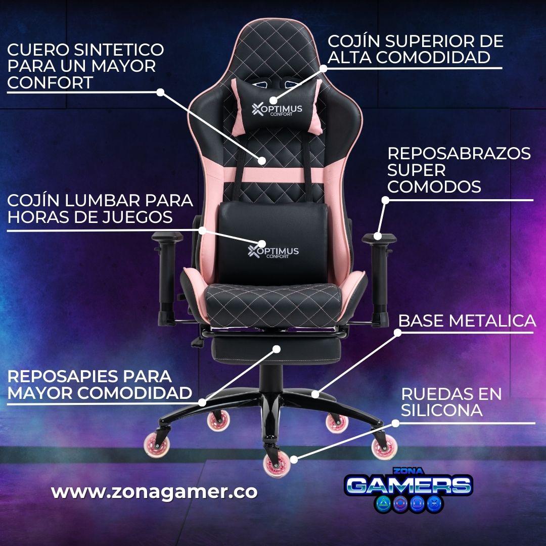Silla gamer ONE -1127F Pink  + reposapiés y ruedas en silicona