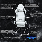 Silla Gamer Defensor-1039F White con reposapiés y ruedas en silicona