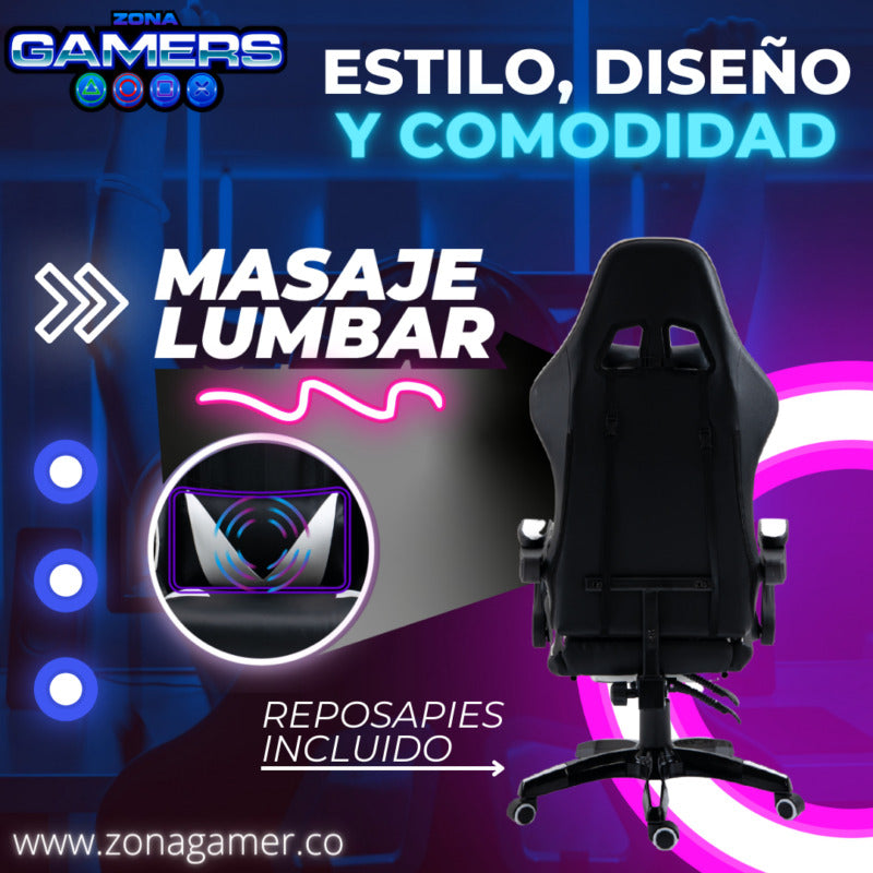 Silla Gamer AQ-1039F White con Masajeador Lumbar y Reposapies incluido
